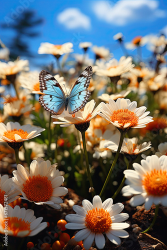 butterflies with daisies surrounded by flowers
