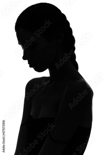 Outline portrait of a girl, black and white photography