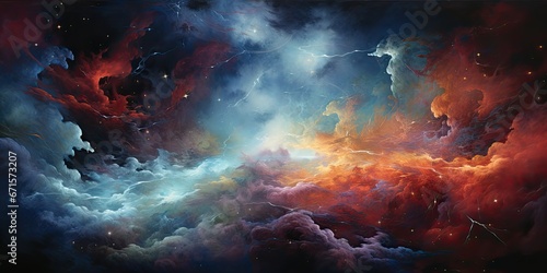 Kosmiczna nebula w wielu koloroach otoczona kolorowymi chmurami 