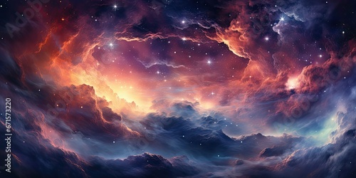 Kosmiczna nebula w wielu koloroach otoczona kolorowymi chmurami   © Bear Boy 