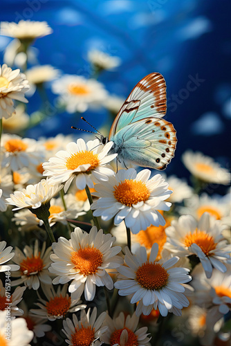 butterflies with daisies surrounded by flowers © ZoomTeam