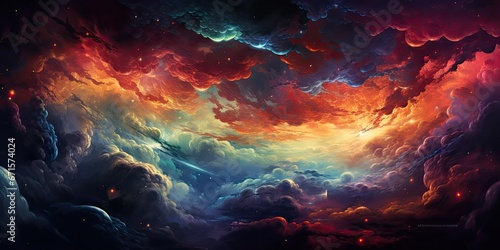 Kosmiczna sceneria z gwiazdami i chmurami. 