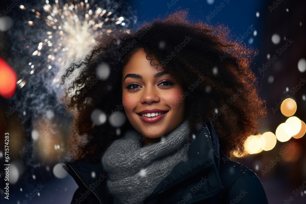 Magic christmas night with snow and fireworks made with Generative AI technology Magic christmas night with snow and fireworks made with Generative AI technology