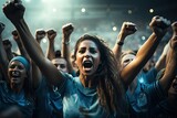 Kobieca drużyna piłki nożnej świętuje zwycięstwo po meczu footballu. 