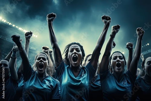 Kobieca drużyna piłki nożnej świętuje zwycięstwo po meczu footballu. 