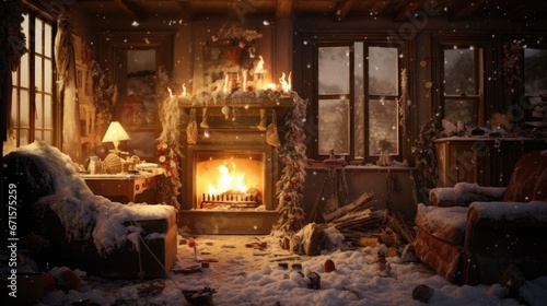 fireplace with christmas decorations