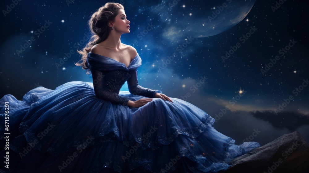 Lady in fantastic magic dress in a dazzling ball or prom Lady in fantastic magic dress in a dazzling ball or prom