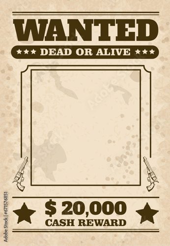 Vintage western banner, wanted poster, vector illustration on template