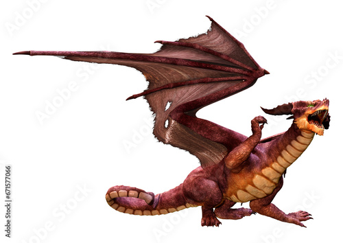 3D Rendering Fairy Tale Dragon on White