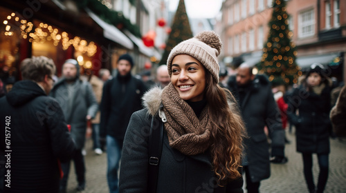 Woman smiling at outdoor winter markets
