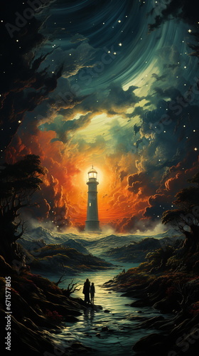 lighthouse at night
