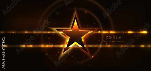 Glowing gold star with flare lighting effect on dark brown background.
