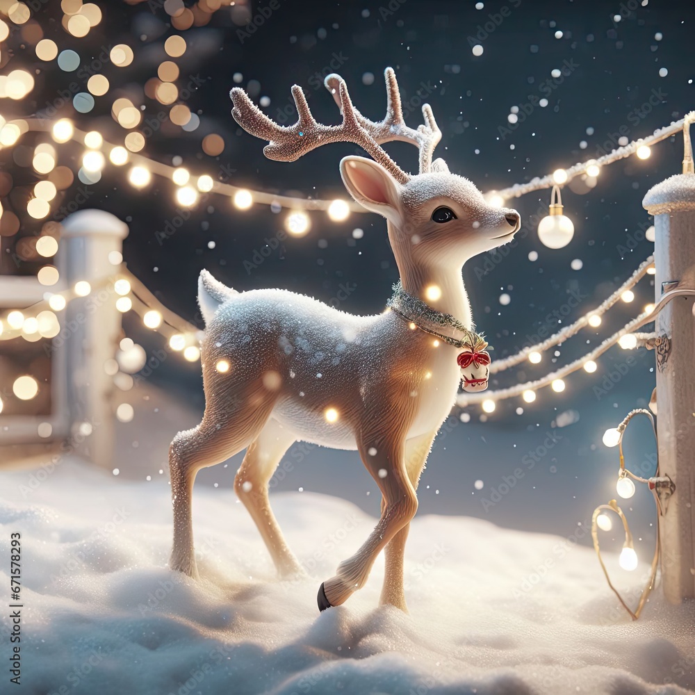 Christmas reindeer, lights, cute, realism