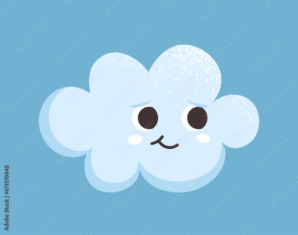 Cute cloud character concept. Weather forecast design element. Dream, rest and relax. Climate and atmosphere. Poster or banner. Cartoon flat vector illustration isolated on blue background