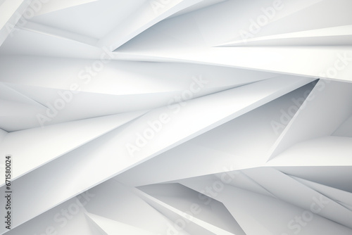 Abstract white geometric volumetric background with sharp edges.