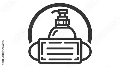 Vector icon of a hand sanitizer dispenser bottle with mask