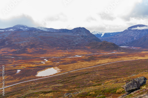 Typical landscape in Jotunheim National Park in Norway during autumn time in the Beitostølen area overlooking the Leirungsae River