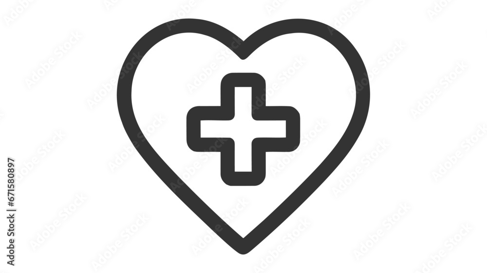 Obraz premium Vector health care icon, white cross in red heart