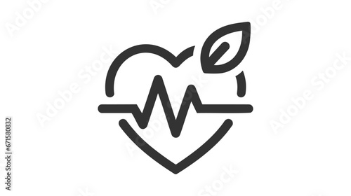 Vector icon of a heart combined with a heartbeat line and a leaf on top