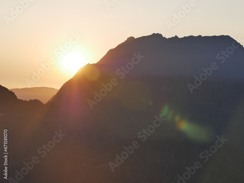 the sunrise over Mafate cirque from Maido viewpoint in Reunion photo