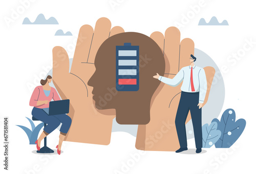 Dealing with fatigue and increasing employee freshness, Problems of burnout and loss of energy in work, Business people are analyzing how to increase motivation or add energizer for the team.