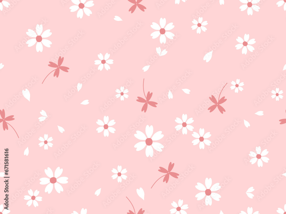 Seamless pattern with daisy flower  on pink background vector illustration.
