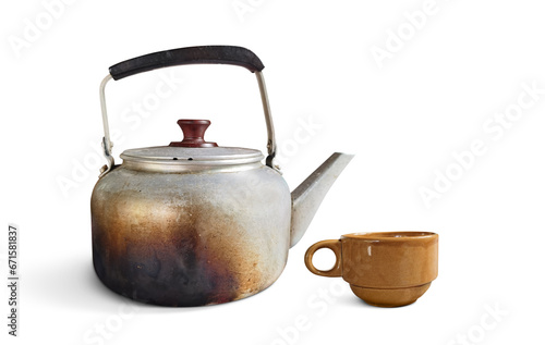 Kettle with ceramic mug PNG transparent