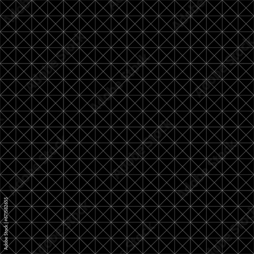 Repeated black mini triangles on white background. Triangular blocks wallpaper. Seamless surface pattern design with tiles. Mosaic motif. Digital paper with polygons for print. Crossing lines. Vector.