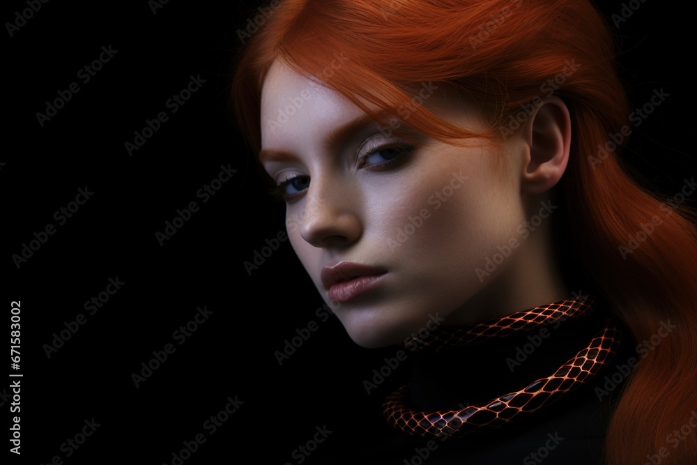 studio shot of a female model with red hair and a snake studio shot of a female model with red hair and a snake