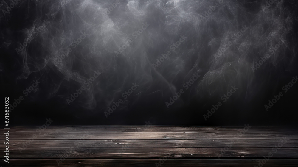 Halloween background with smoke and wooden