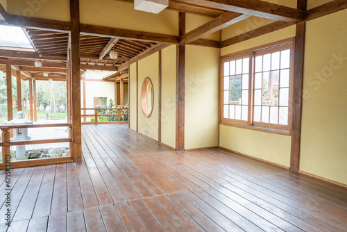 closeup of traditional wooden Japanese house