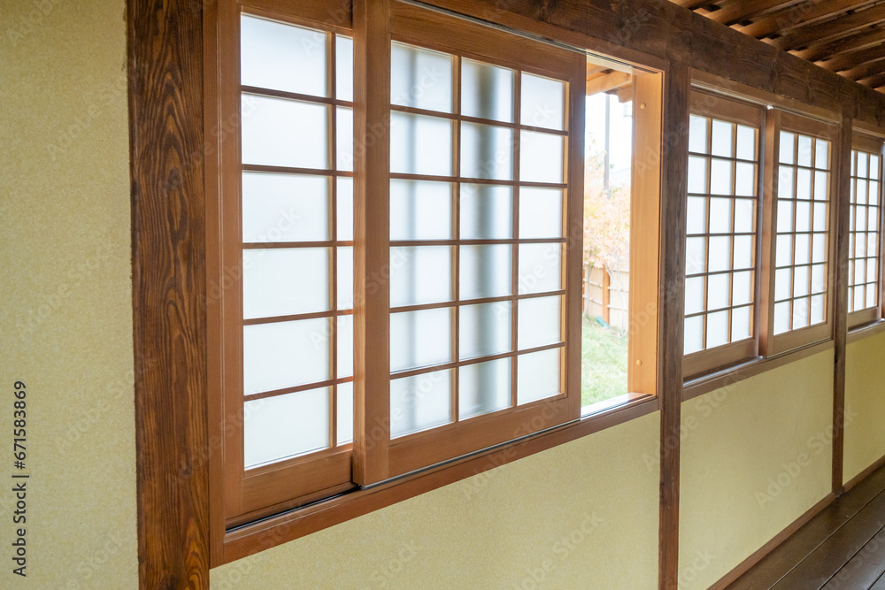 closeup of traditional wooden Japanese house