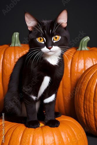 a cat on a pumpkin 