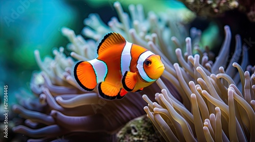 Beautiful clownfish hiding in blue sea anemone.  © Creative Station