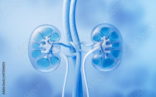 Quadro su tela Kidney with biology and health care concept, 3d rendering.