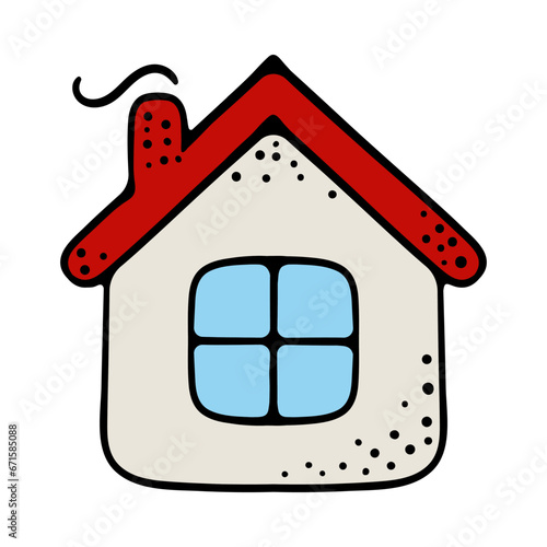 House with a chimney pipe with smoke coming out of it. Decoration, decorate, christmas, new year, eve, december 25, winter, holiday atmosphere, celebrate, family celebration, traditions. Colorful icon
