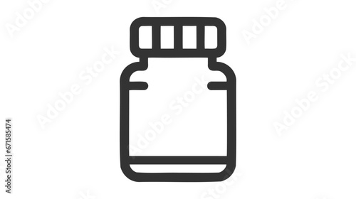 Black and white drawing of a medicine bottle. Coloring page. Cartoon style. Clip art of medicine bottle. Outline