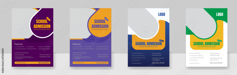 set of 4 Mega collection school admission flyer design template.Kids back to school education admission flyer.