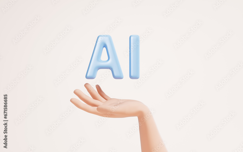 AI fonts with artificial intelligence concept in a hand, 3d rendering. AI fonts with artificial intelligence concept in a hand, 3d rendering.