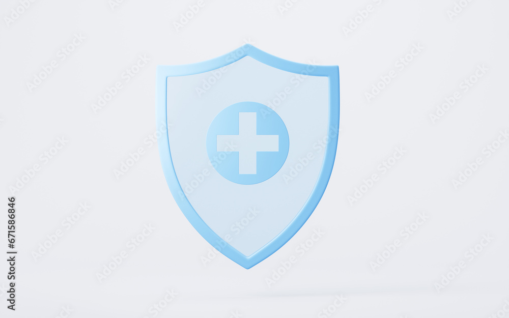 Blue shield with medical sign, 3d rendering. Blue shield with medical sign, 3d rendering.