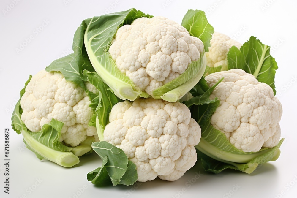 Realistic image of cauliflowers on a white background Realistic image of cauliflowers on a white background
