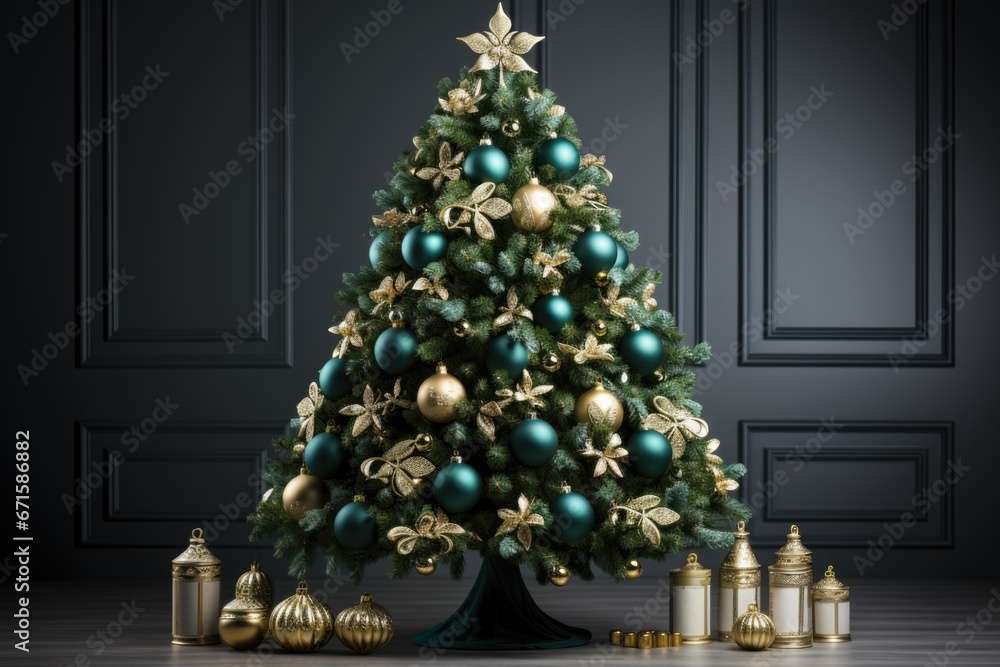 A pleasant living area with a Christmas tree that has been decorated, and a variety of holiday accents A pleasant living area with a Christmas tree that has been decorated, and a variety of holiday accents