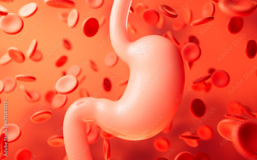 Obraz premium Human stomach and blood background, 3d rendering.