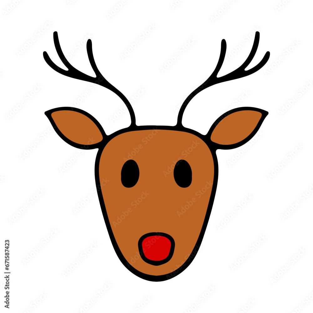 Fototapeta premium Santas reindeer. Santa Claus, deer. Decoration, decorate, christmas, new year, eve, december 25, winter, holiday atmosphere, celebrate, family celebration, traditions. Colorful icon