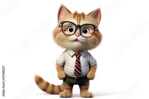 3D animated business cat in clothes and glasses. © VishusFilms