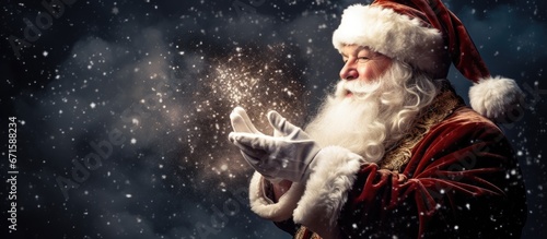 Santa Claus magically conjuring snow from his hands photo