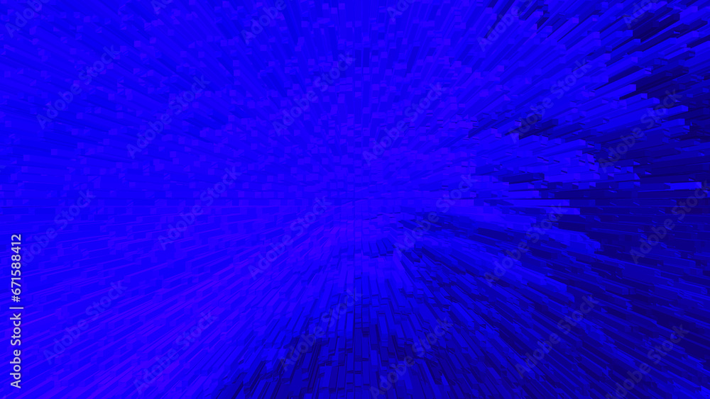 Abstract 3d extrusion blue background. Neon light backdrop. Digital screen. NFT Card. Metaverse. Fashion banner. Tech Pattern. Gradient line. Geometric art design. Web page. poster, brochure. Sea