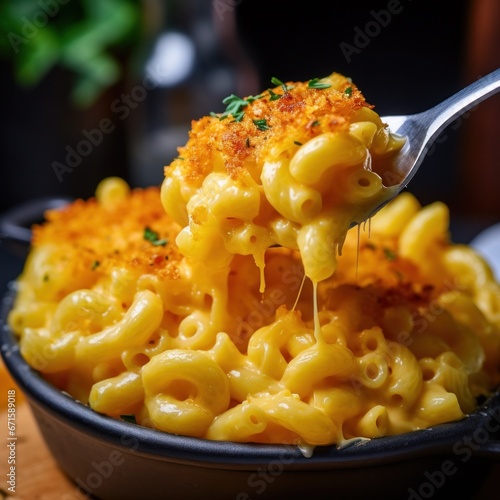 Close-up of tasty mac and cheese. photo