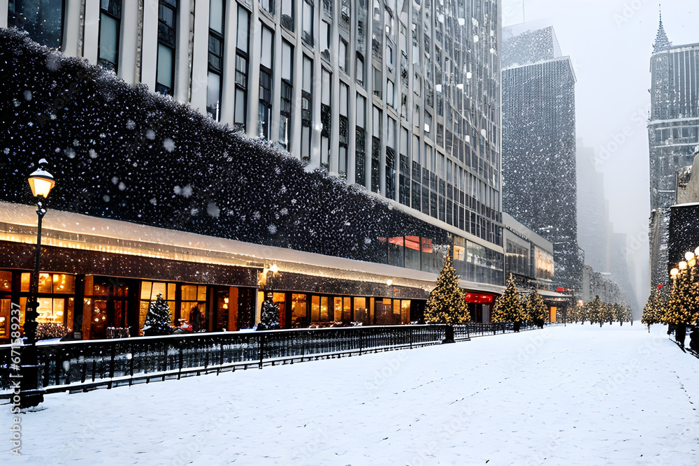 Fototapeta premium Day of white christmas view of urban city, Generative AI