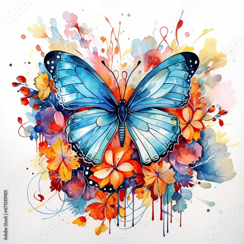 Watercolor painting of beautiful colorful butterflies and flowers.. © DigitalGenetics